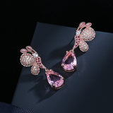 Pink Butterfly Earrings Bright Zircon Girl's Gift Party