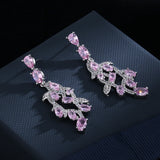 Pink Leaf Earrings Female Jewelry Zircon Girl's Gift