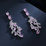 Pink Leaf Earrings Female Jewelry Zircon Girl's Gift