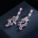 Pink Leaf Earrings Female Jewelry Zircon Girl's Gift