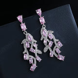 Pink Leaf Earrings Female Jewelry Zircon Girl's Gift