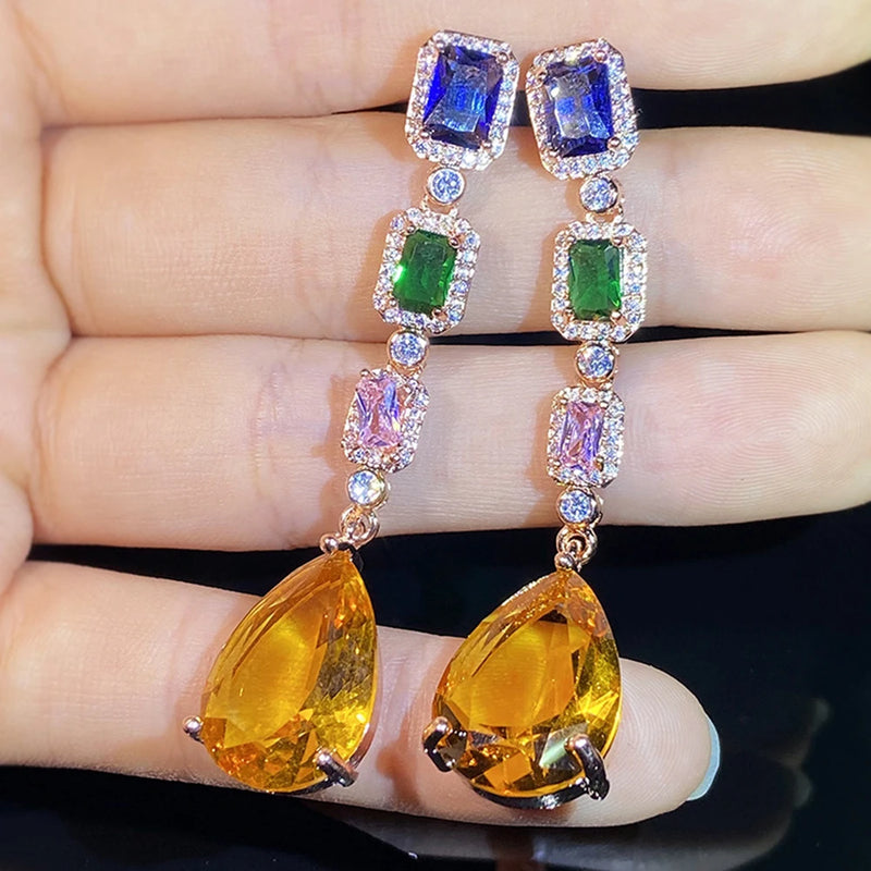Rectangular Drops Earrings Zircon Female Jewelry Gift