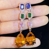 Rectangular Drops Earrings Zircon Female Jewelry Gift
