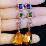 Rectangular Drops Earrings Zircon Female Jewelry Gift