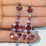Women's Tassel Red Crystal Earrings Zircon Jewelry Girl's Gift