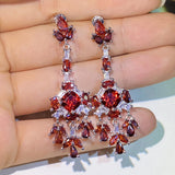 Women's Tassel Red Crystal Earrings Zircon Jewelry Girl's Gift