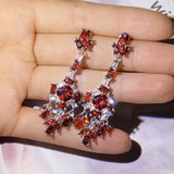 Women's Tassel Red Crystal Earrings Zircon Jewelry Girl's Gift
