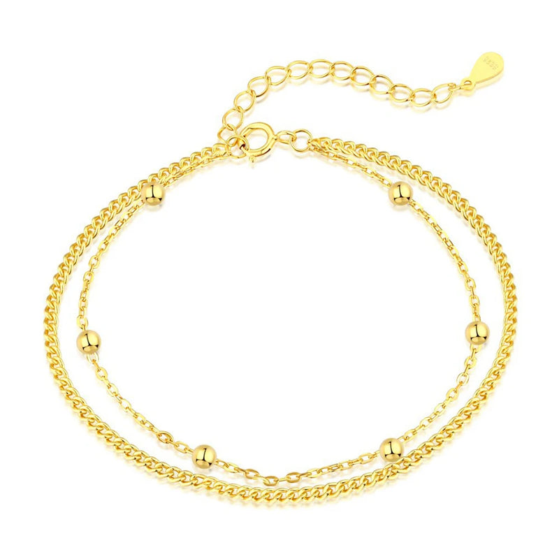 S925 Double Layer Bracelet Women Round Beads Jewelry