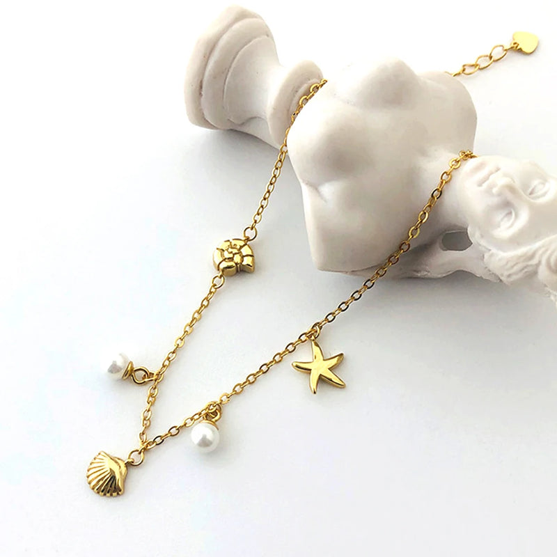 S925 Sterling Silver Bracelet Women Star Shell Bracelet Female Charm Jewelry