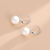 S925 Silver Earrings 10mm Pearl Hoop Women's Jewelry Party Banquet