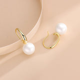 S925 Silver Earrings 10mm Pearl Hoop Women's Jewelry Party Banquet