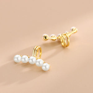 S925 Sterling Silver Earrings 5 Pearls Clip-On Womens Jewelry