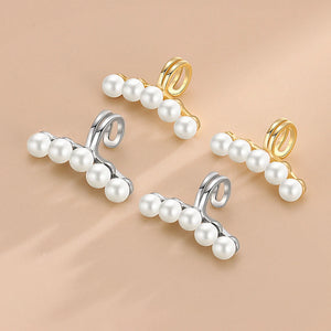 S925 Sterling Silver Earrings 5 Pearls Clip-On Womens Jewelry