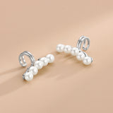 S925 Sterling Silver Earrings 5 Pearls Clip-On Womens Jewelry