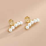 S925 Sterling Silver Earrings 5 Pearls Clip-On Womens Jewelry
