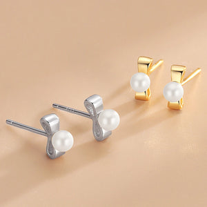 925 Sterling Silver Bowknot Pearl Stud Earrings Women