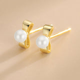 925 Sterling Silver Bowknot Pearl Stud Earrings Women