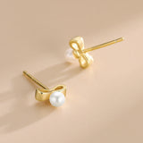 925 Sterling Silver Bowknot Pearl Stud Earrings Women