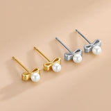 925 Sterling Silver Bowknot Pearl Stud Earrings Women