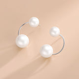 S925 Sterling Silver C Shape 2 Pearls Stud Earrings