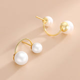 S925 Sterling Silver C Shape 2 Pearls Stud Earrings