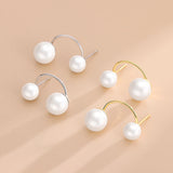 S925 Sterling Silver C Shape 2 Pearls Stud Earrings