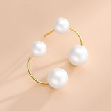 S925 Sterling Silver C Shape 2 Pearls Stud Earrings