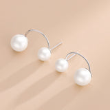 S925 Sterling Silver C Shape 2 Pearls Stud Earrings
