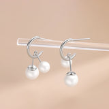 S925 Silver C Shape Pearl Stud Earrings Women
