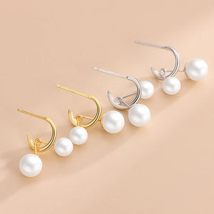 S925 Silver C Shape Pearl Stud Earrings Women