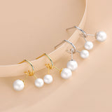 S925 Silver C Shape Pearl Stud Earrings Women