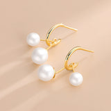 S925 Silver C Shape Pearl Stud Earrings Women