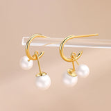S925 Silver C Shape Pearl Stud Earrings Women