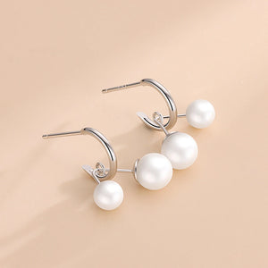 S925 Silver C Shape Pearl Stud Earrings Women