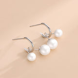 S925 Silver C Shape Pearl Stud Earrings Women