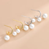 S925 Silver C Shape Pearl Stud Earrings Women