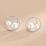 S925 Sterling Silver Circle Pearl Stud Earrings