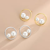 S925 Sterling Silver Circle Pearl Stud Earrings