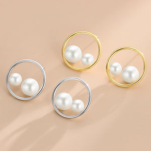 S925 Sterling Silver Circle Pearl Stud Earrings