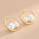 S925 Sterling Silver Circle Pearl Stud Earrings