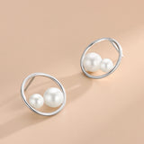 S925 Sterling Silver Circle Pearl Stud Earrings