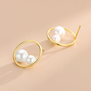 S925 Sterling Silver Circle Pearl Stud Earrings
