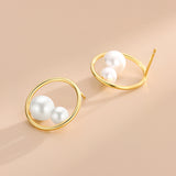 S925 Sterling Silver Circle Pearl Stud Earrings