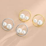 S925 Sterling Silver Circle Pearl Stud Earrings