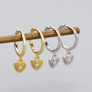 S925 Silver Circle Sweet Heart Earrings K Plated Jewelry Gift