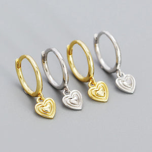 S925 Silver Circle Sweet Heart Earrings K Plated Jewelry Gift
