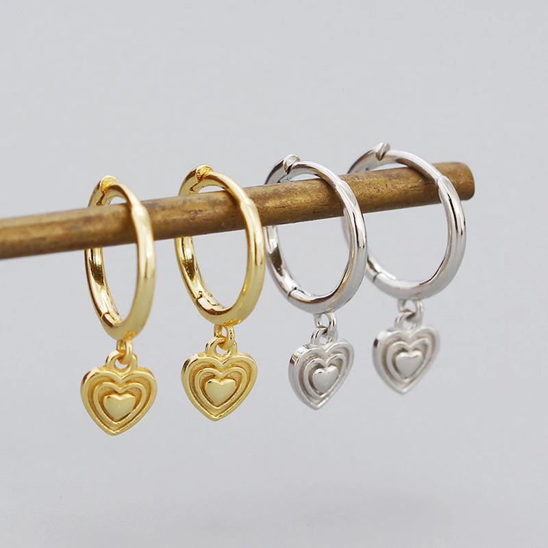 S925 Silver Circle Sweet Heart Earrings K Plated Jewelry Gift