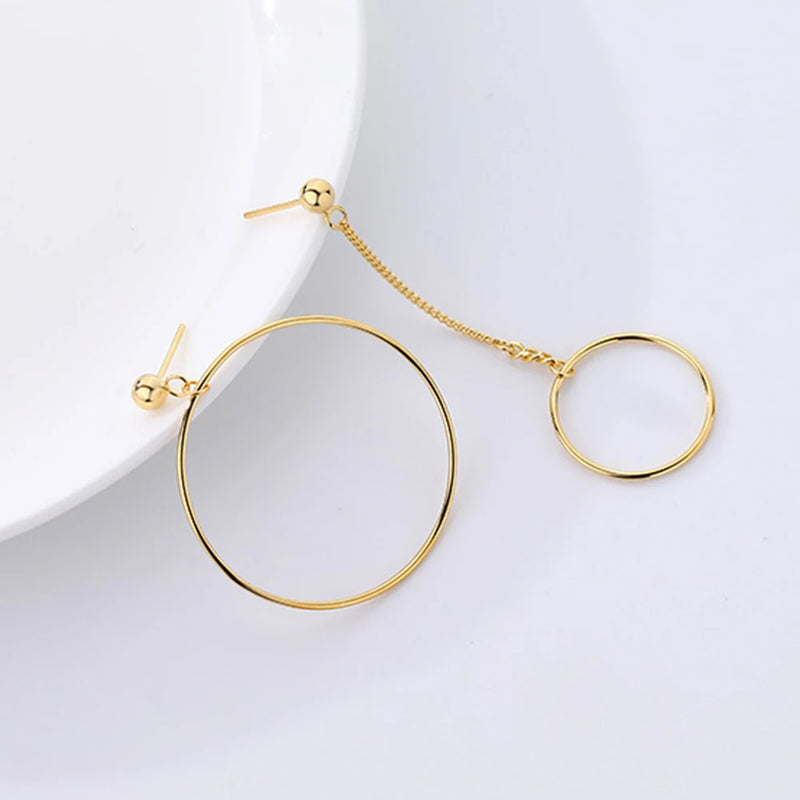 S925 Sterling Silver Asymmetrical Circle Earrings Retro Jewelry