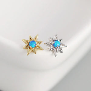 S925 Opal Stud Earrings Octagonal Star Silver Jewelry