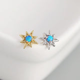 S925 Opal Stud Earrings Octagonal Star Silver Jewelry